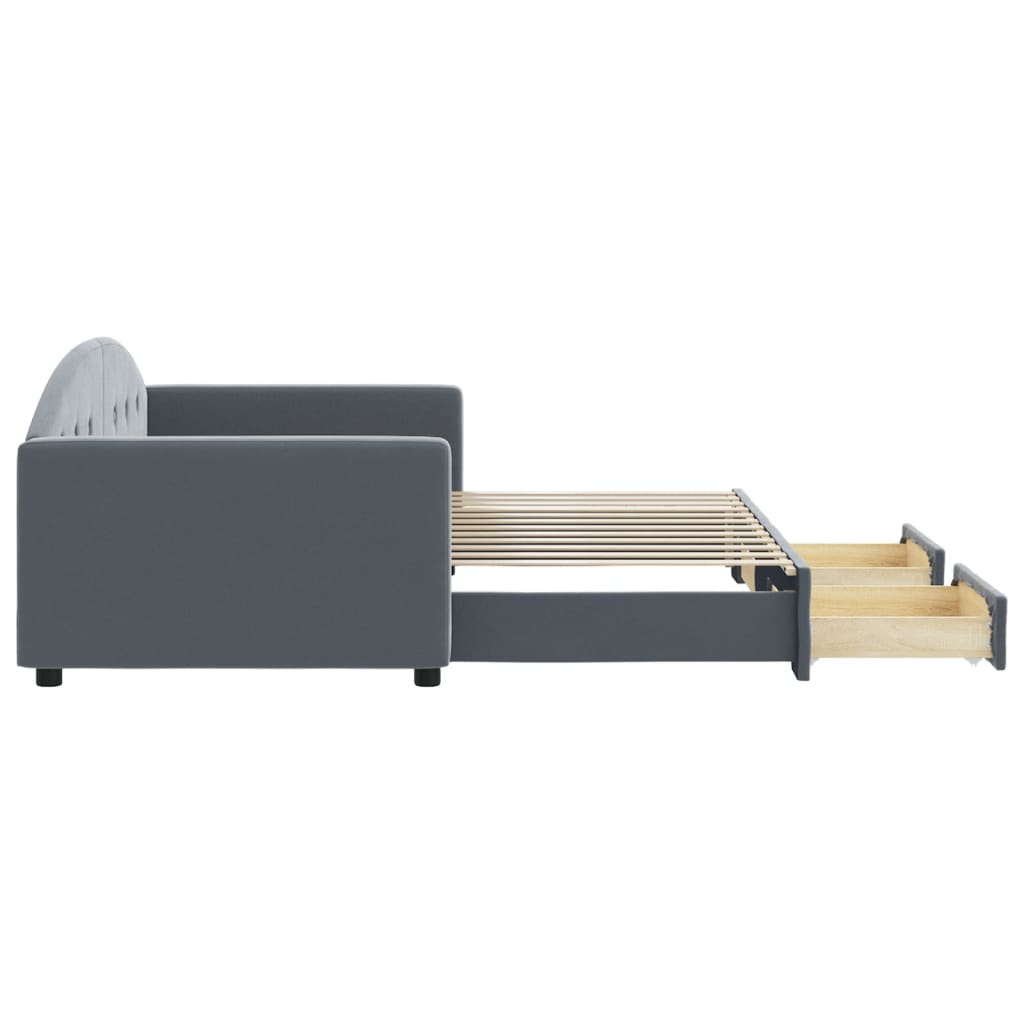 vidaXL Sofa rozsuwana z szufladami, ciemnoszara, 90x200 cm, aksamit