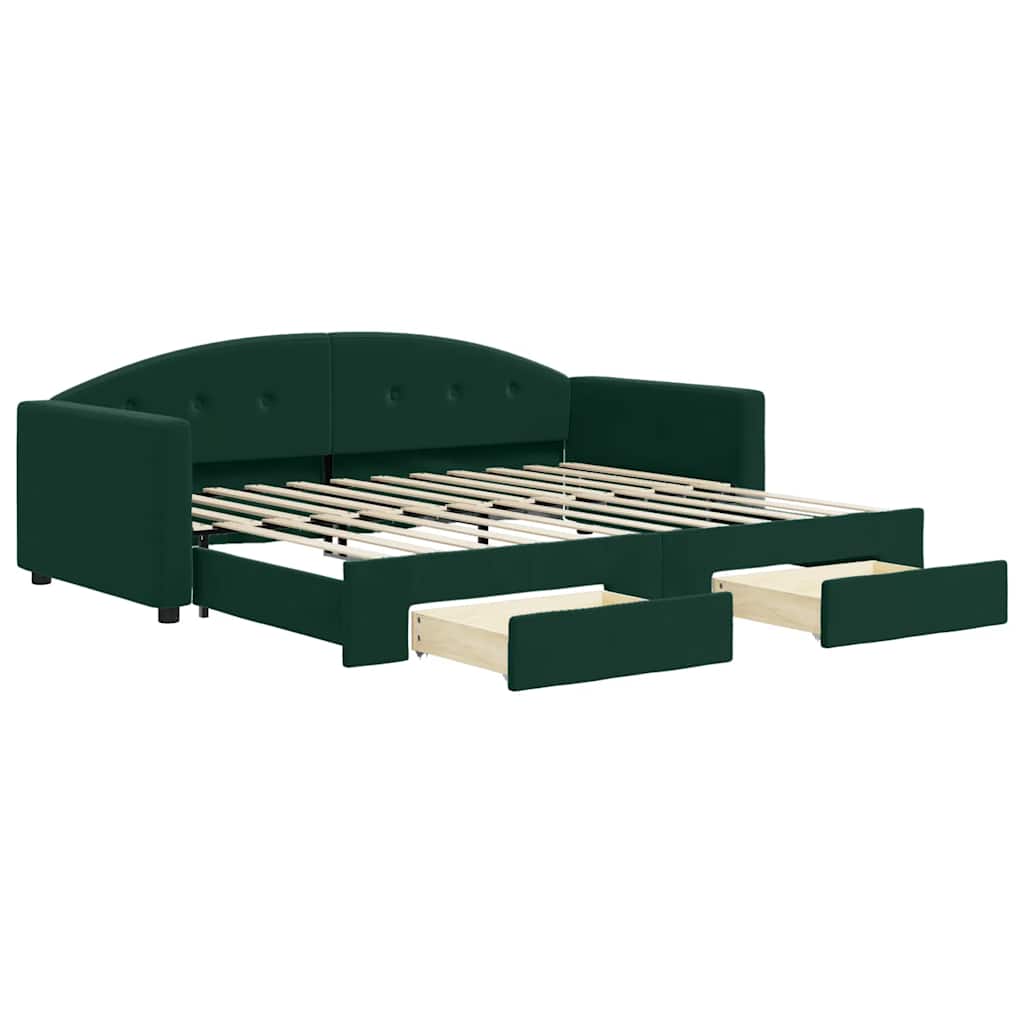 vidaXL Sofa rozsuwana z szufladami, ciemnozielona, 90x200 cm, aksamit