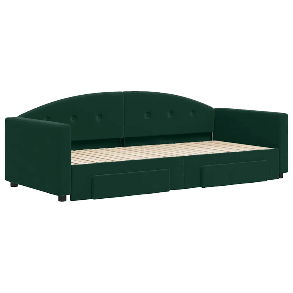 vidaXL Sofa rozsuwana z szufladami, ciemnozielona, 90x200 cm, aksamit