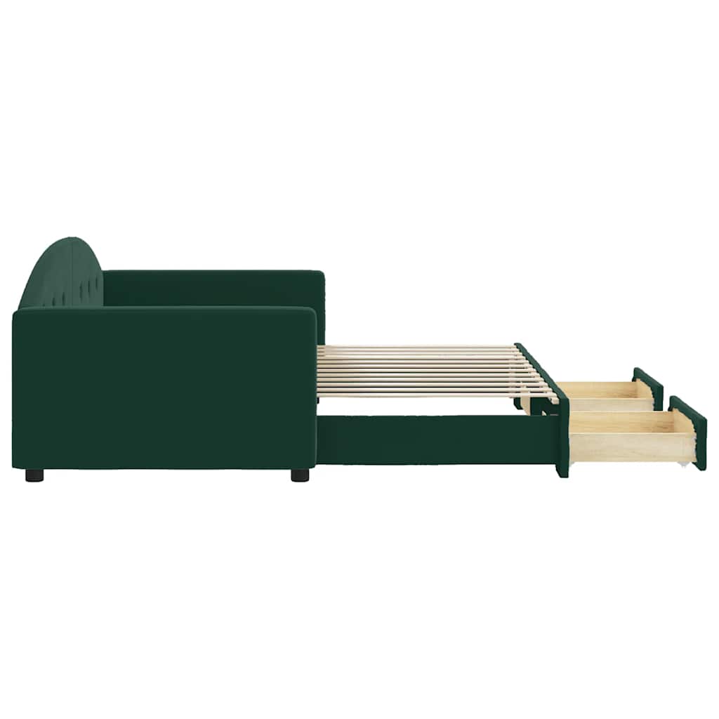 vidaXL Sofa rozsuwana z szufladami, ciemnozielona, 90x200 cm, aksamit