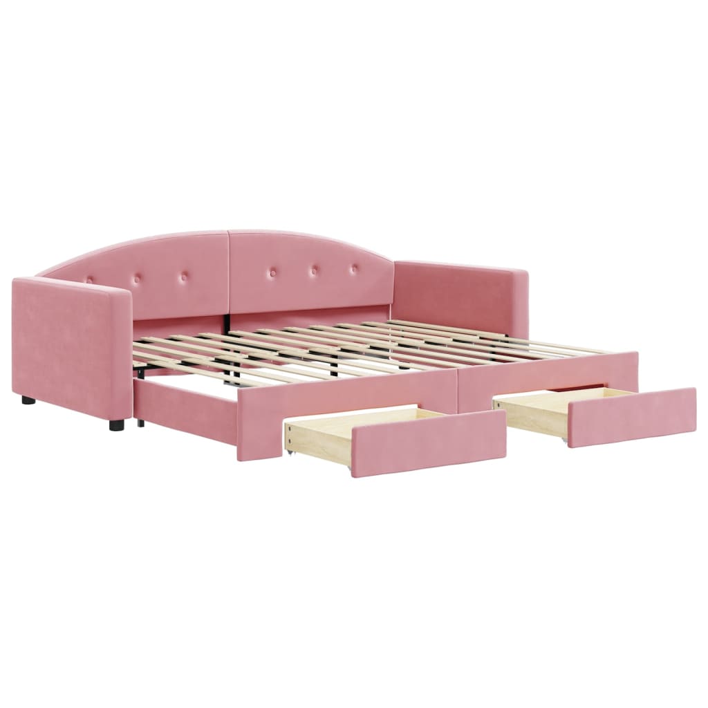 vidaXL Sofa rozsuwana z szufladami, różowa, 90x200 cm, aksamit