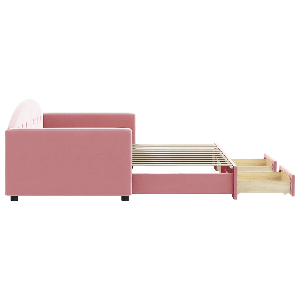 vidaXL Sofa rozsuwana z szufladami, różowa, 90x200 cm, aksamit