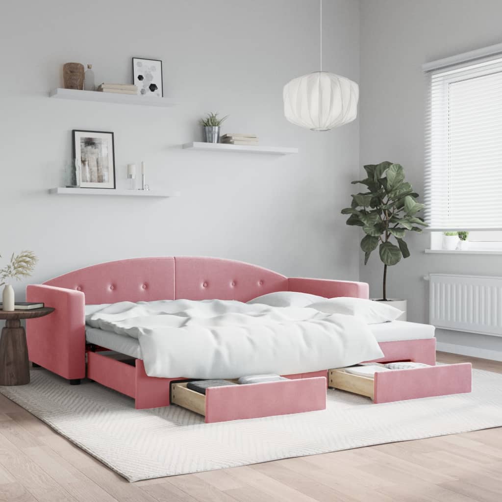 vidaXL Sofa rozsuwana z szufladami, różowa, 90x200 cm, aksamit