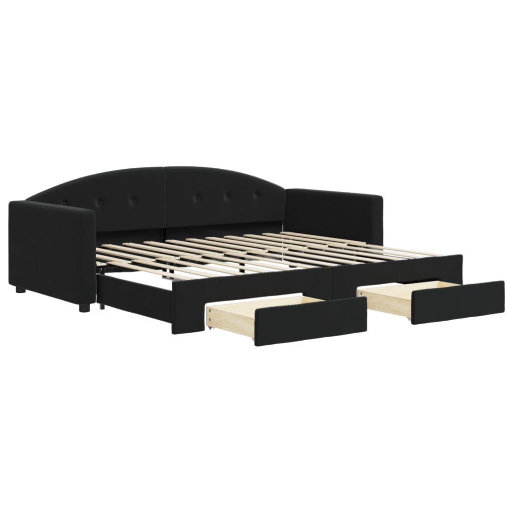 vidaXL Sofa rozsuwana z szufladami, czarna, 90x200 cm, aksamit
