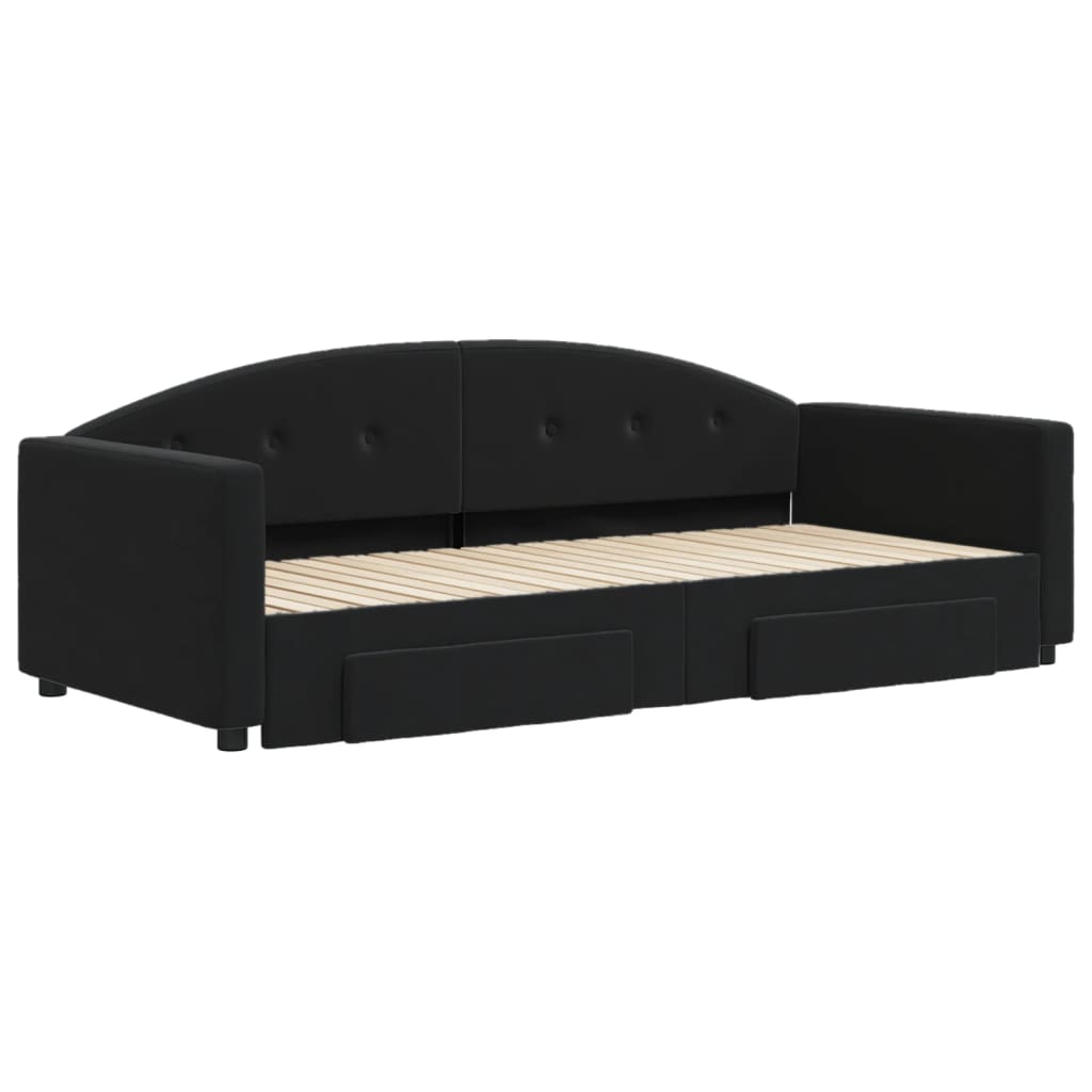vidaXL Sofa rozsuwana z szufladami, czarna, 90x200 cm, aksamit