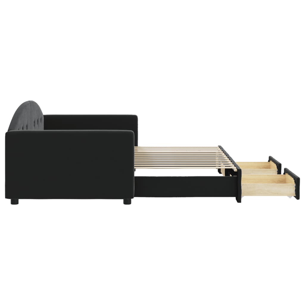 vidaXL Sofa rozsuwana z szufladami, czarna, 90x200 cm, aksamit