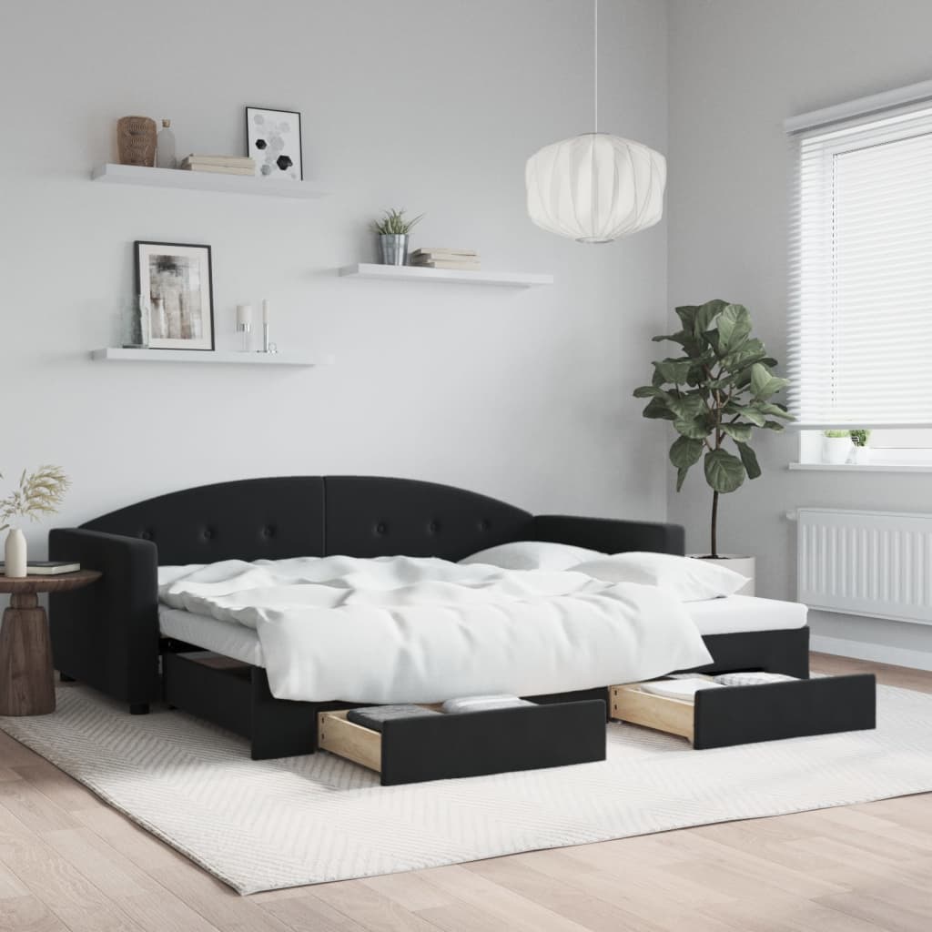 vidaXL Sofa rozsuwana z szufladami, czarna, 90x200 cm, aksamit