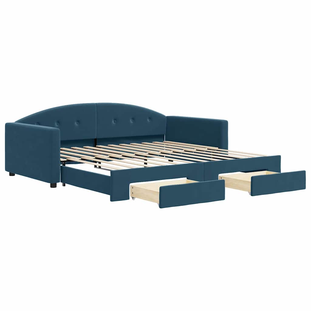 vidaXL Sofa rozsuwana z szufladami, niebieska, 100x200 cm, aksamit