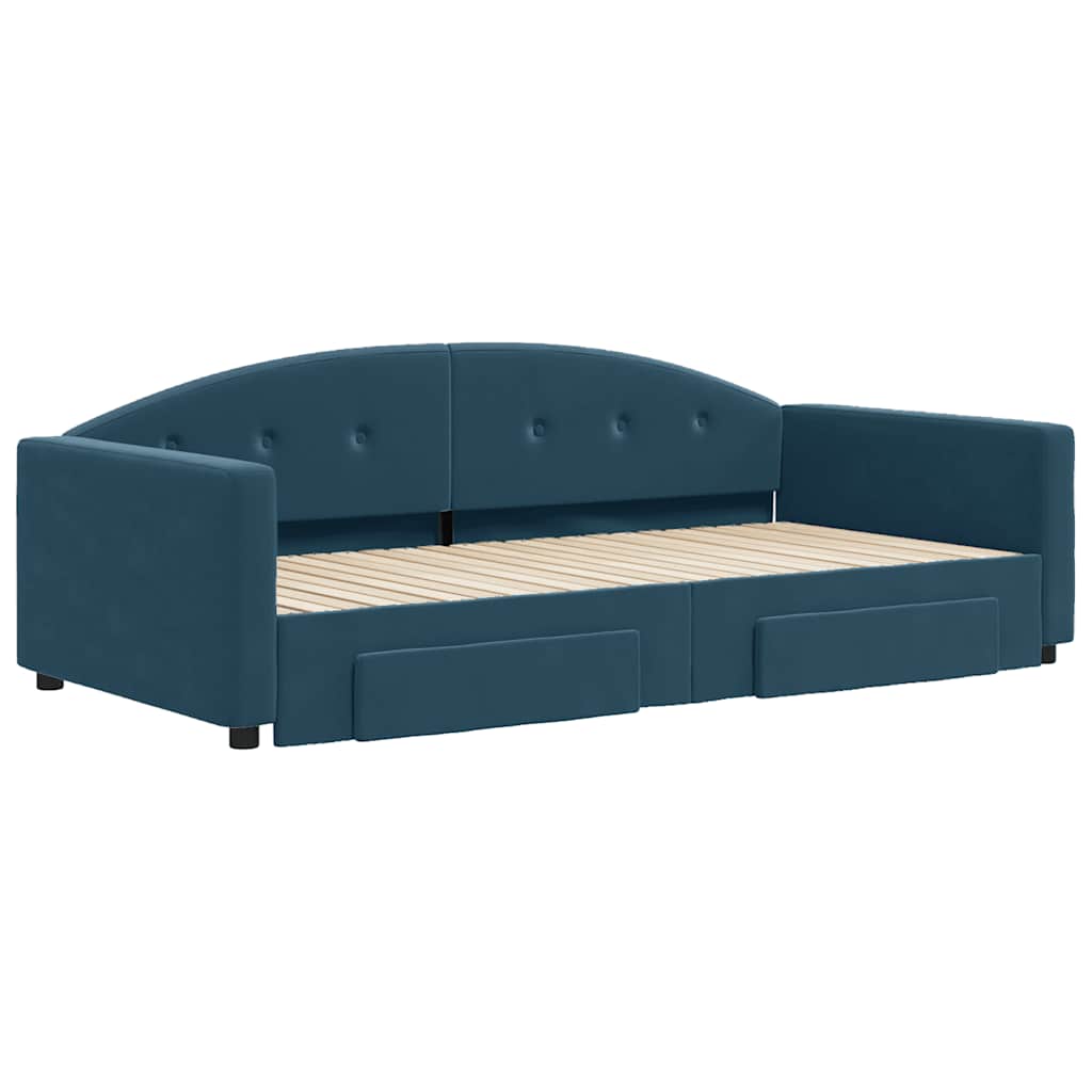 vidaXL Sofa rozsuwana z szufladami, niebieska, 100x200 cm, aksamit