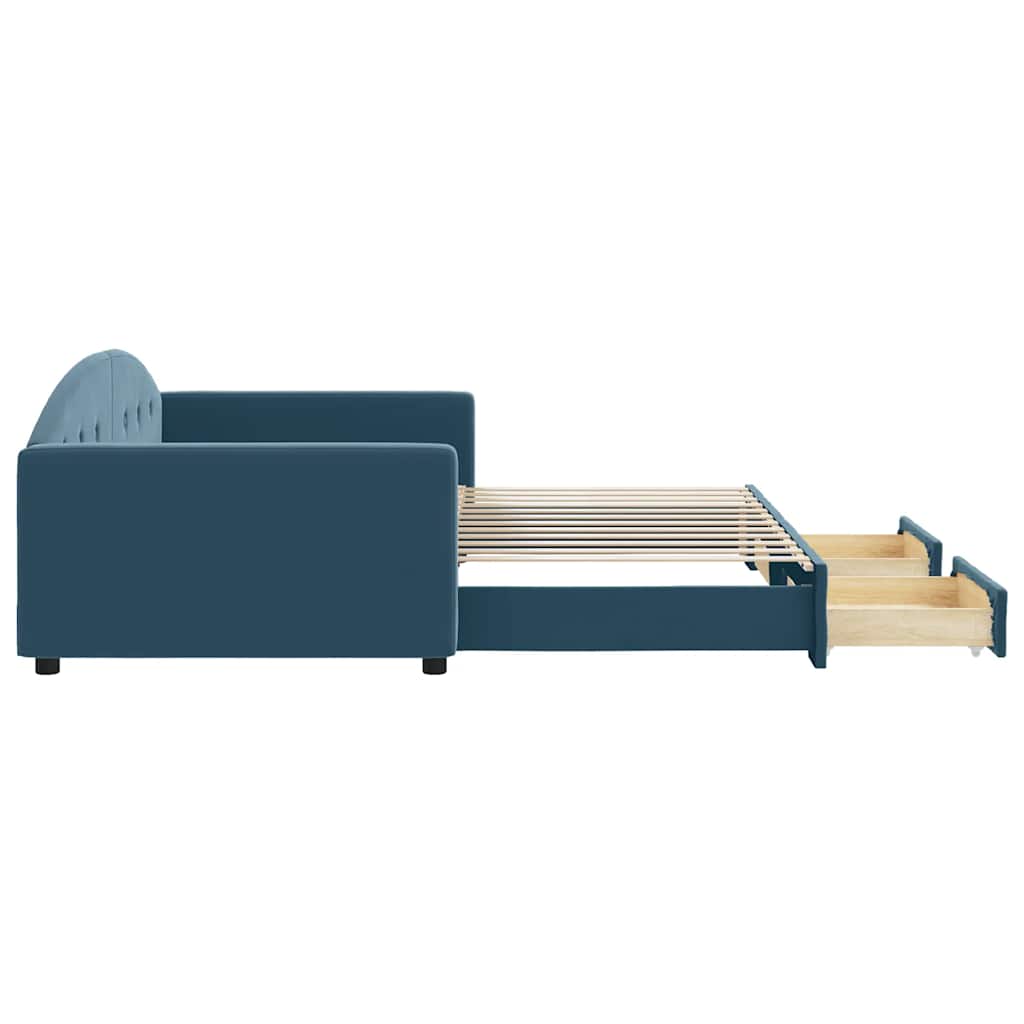 vidaXL Sofa rozsuwana z szufladami, niebieska, 100x200 cm, aksamit