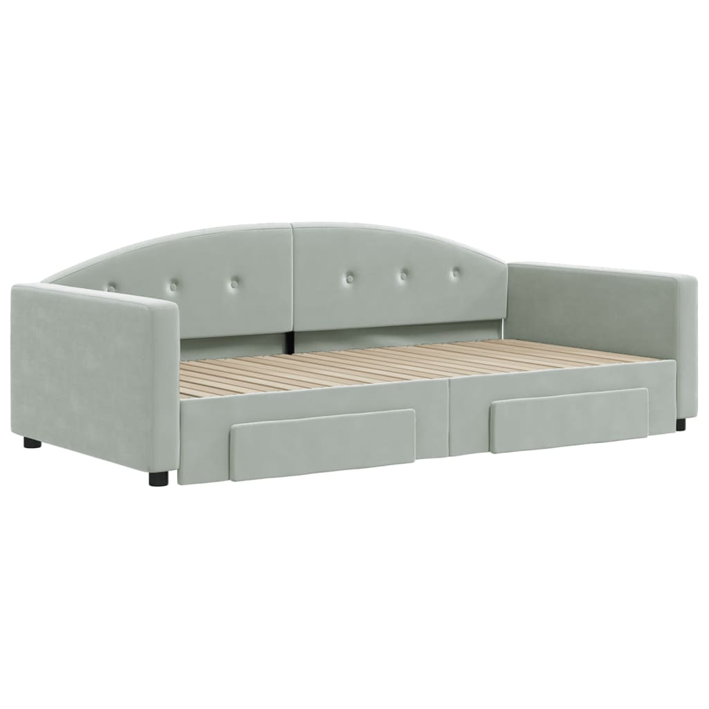 vidaXL Sofa rozsuwana z szufladami, jasnoszara, 100x200 cm, aksamit
