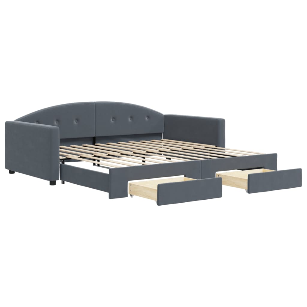 vidaXL Sofa rozsuwana z szufladami, ciemnoszara, 100x200 cm, aksamit