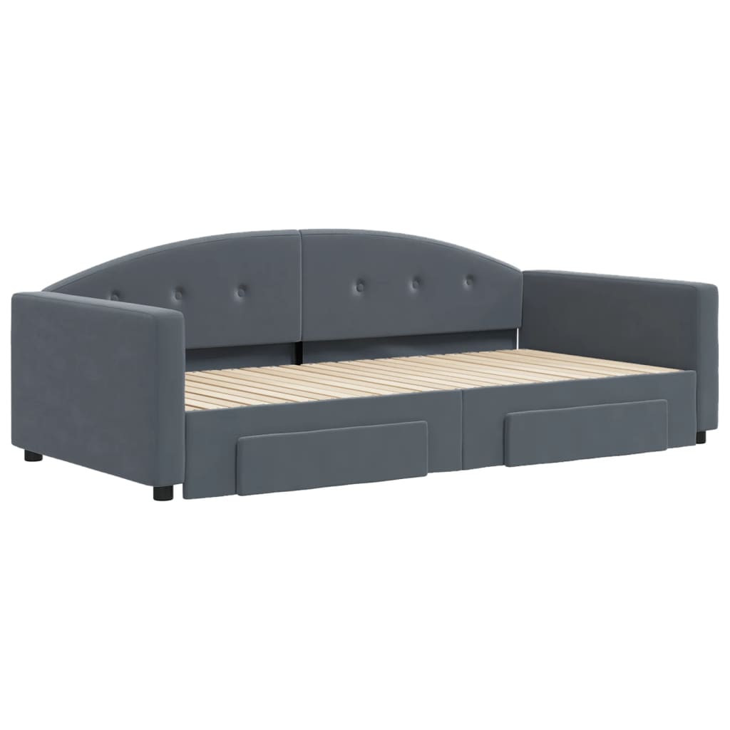vidaXL Sofa rozsuwana z szufladami, ciemnoszara, 100x200 cm, aksamit