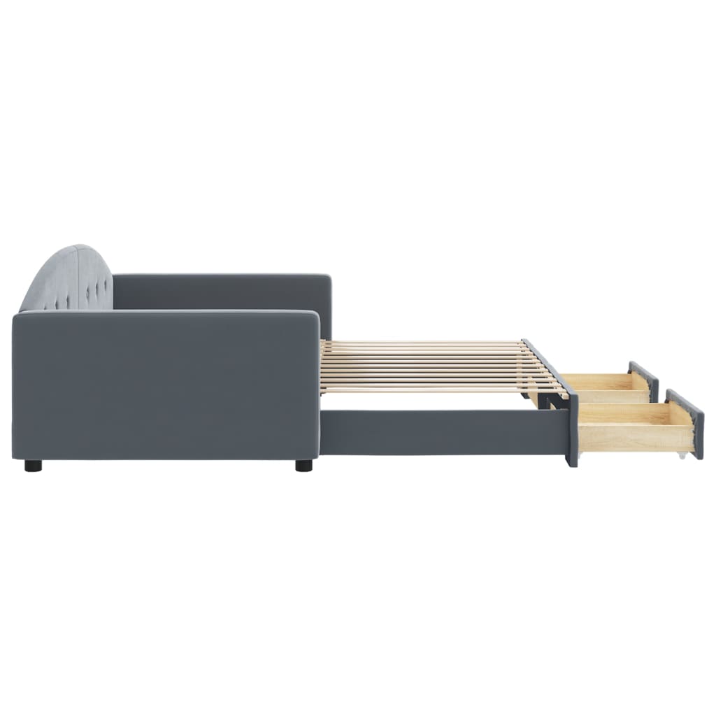 vidaXL Sofa rozsuwana z szufladami, ciemnoszara, 100x200 cm, aksamit