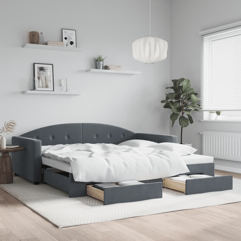 vidaXL Sofa rozsuwana z szufladami, ciemnoszara, 100x200 cm, aksamit