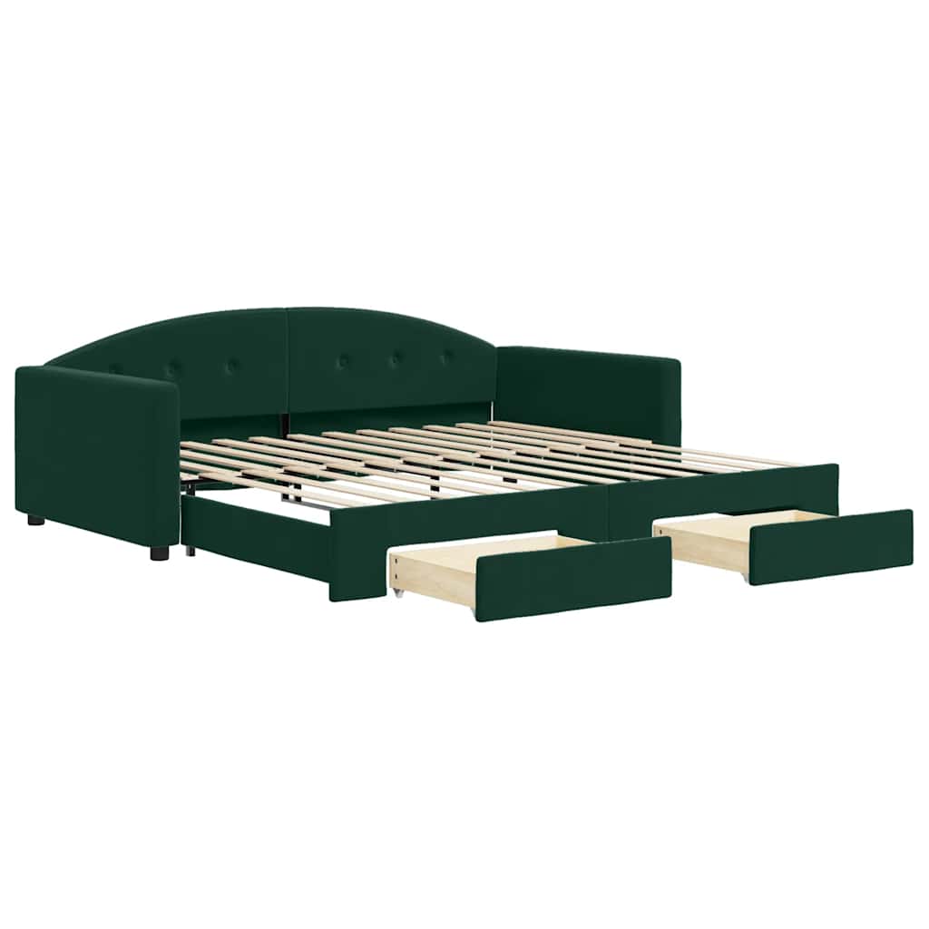 vidaXL Sofa rozsuwana z szufladami, ciemnozielona, 100x200 cm, aksamit