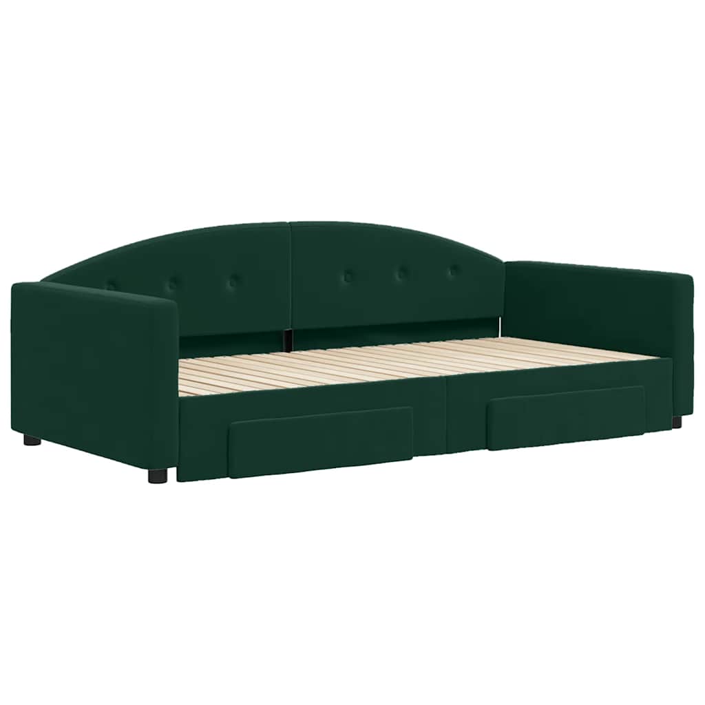 vidaXL Sofa rozsuwana z szufladami, ciemnozielona, 100x200 cm, aksamit