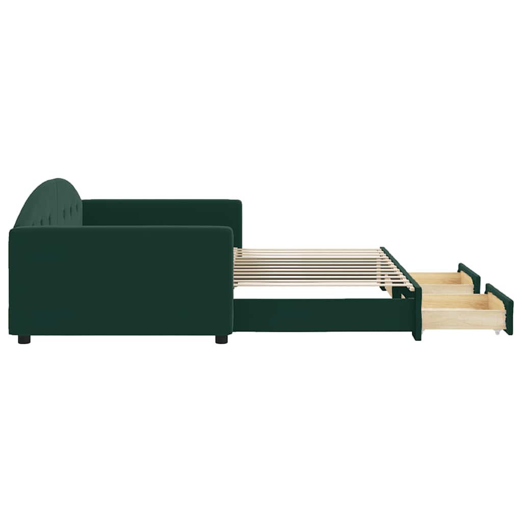 vidaXL Sofa rozsuwana z szufladami, ciemnozielona, 100x200 cm, aksamit
