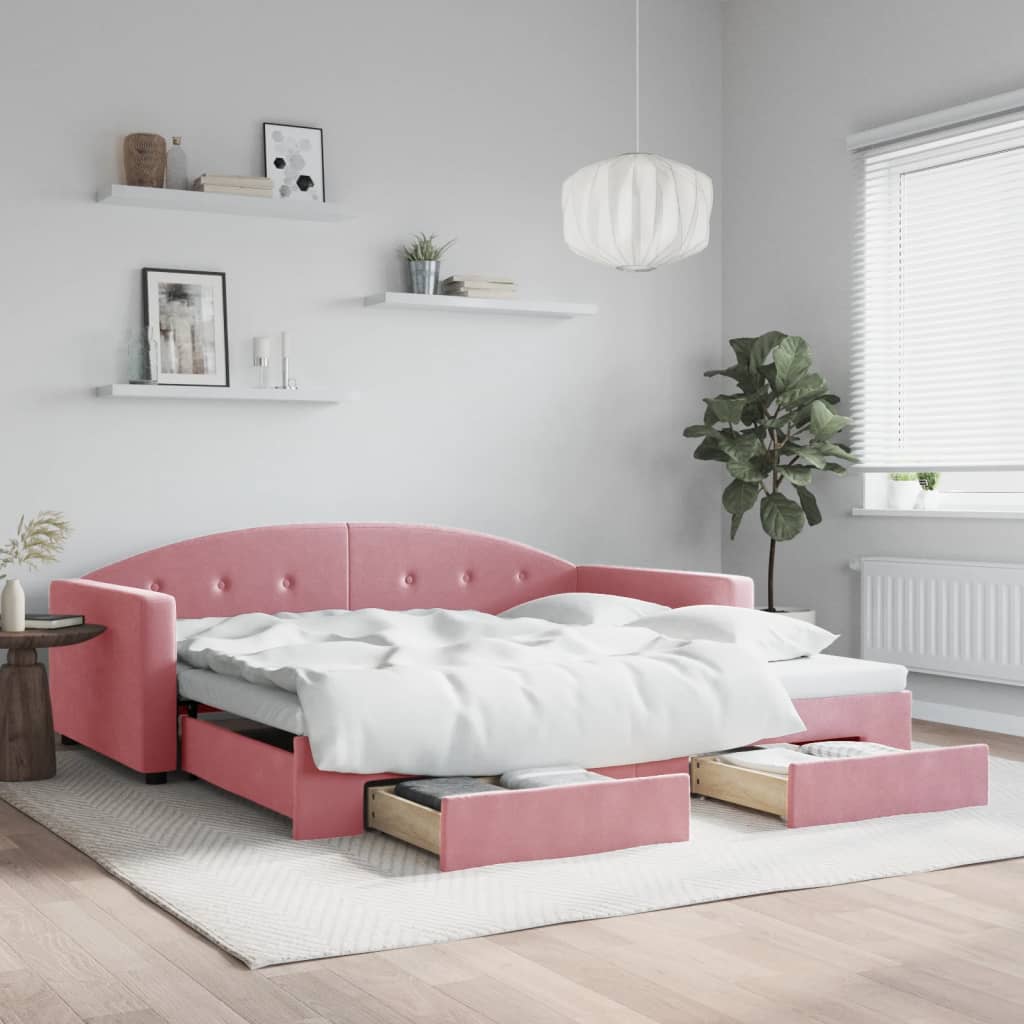 vidaXL Sofa rozsuwana z szufladami, różowa, 100x200 cm, aksamit