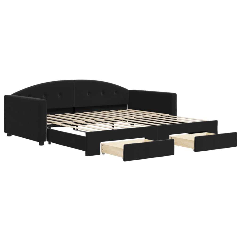 vidaXL Sofa rozsuwana z szufladami, czarna, 100x200 cm, aksamit