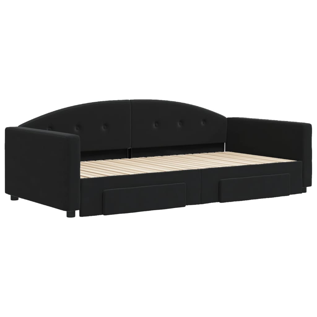 vidaXL Sofa rozsuwana z szufladami, czarna, 100x200 cm, aksamit