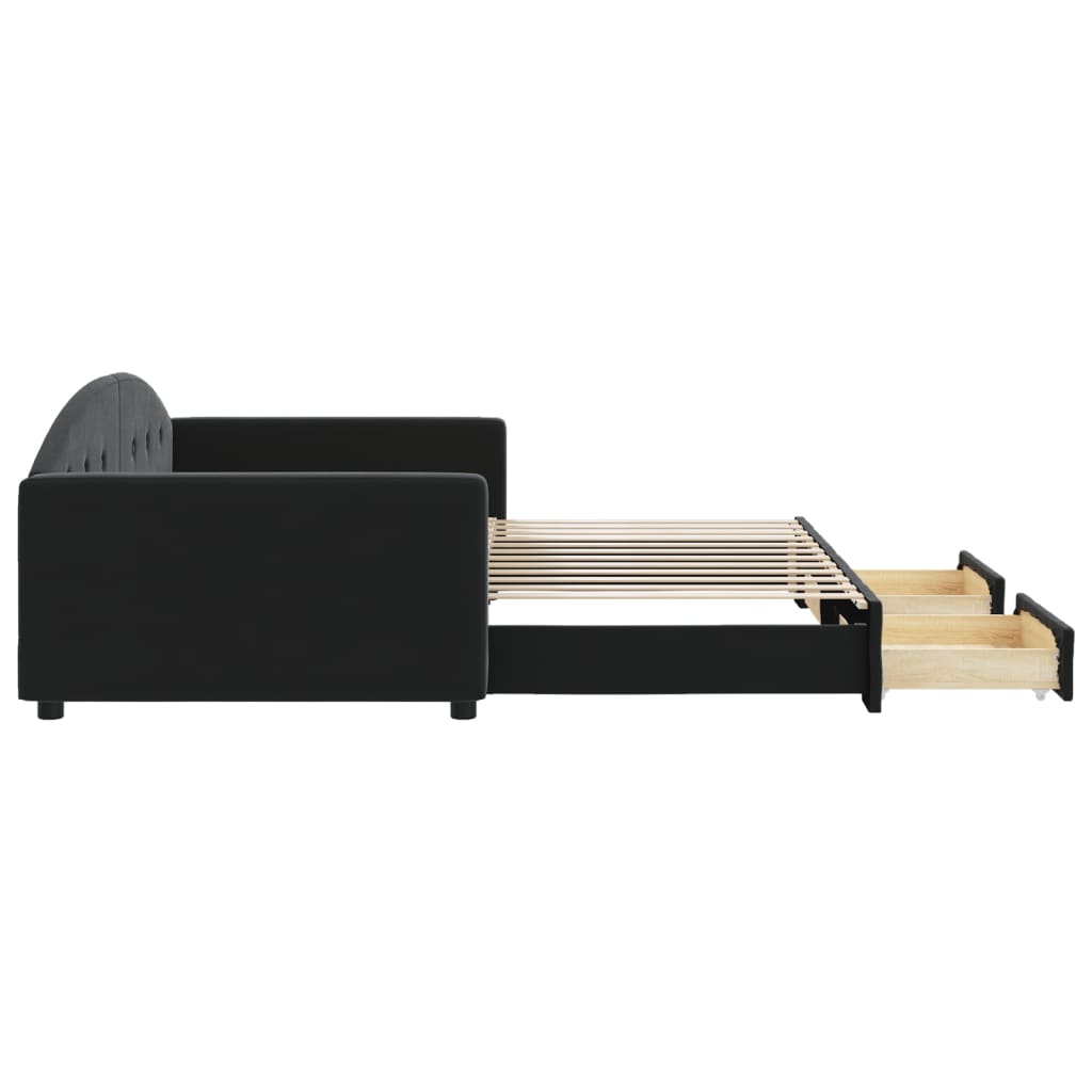vidaXL Sofa rozsuwana z szufladami, czarna, 100x200 cm, aksamit