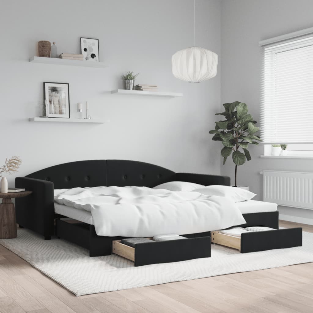 vidaXL Sofa rozsuwana z szufladami, czarna, 100x200 cm, aksamit