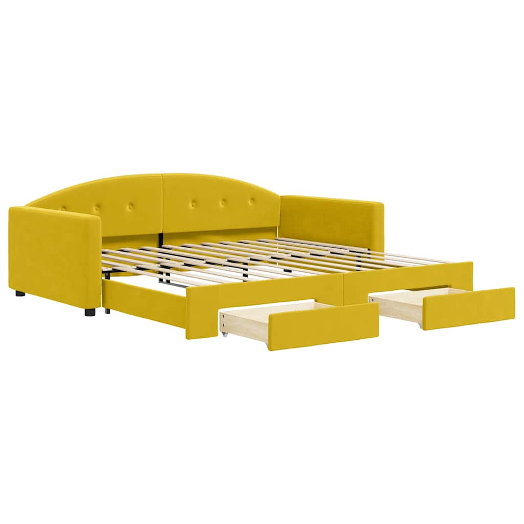 vidaXL Sofa rozsuwana z szufladami, żółta, 100x200 cm, aksamit