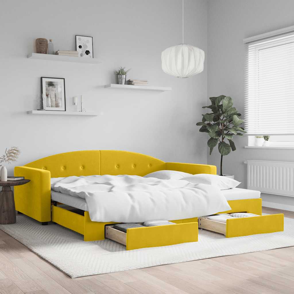 vidaXL Sofa rozsuwana z szufladami, żółta, 100x200 cm, aksamit