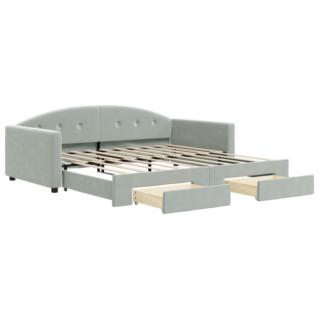 vidaXL Sofa rozsuwana z szufladami, jasnoszara, 90x190 cm, aksamit