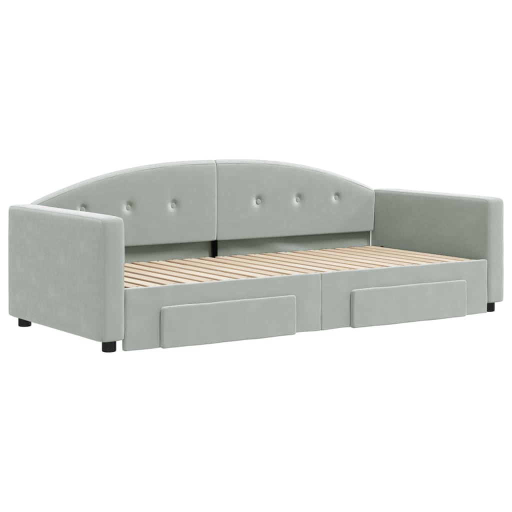 vidaXL Sofa rozsuwana z szufladami, jasnoszara, 90x190 cm, aksamit