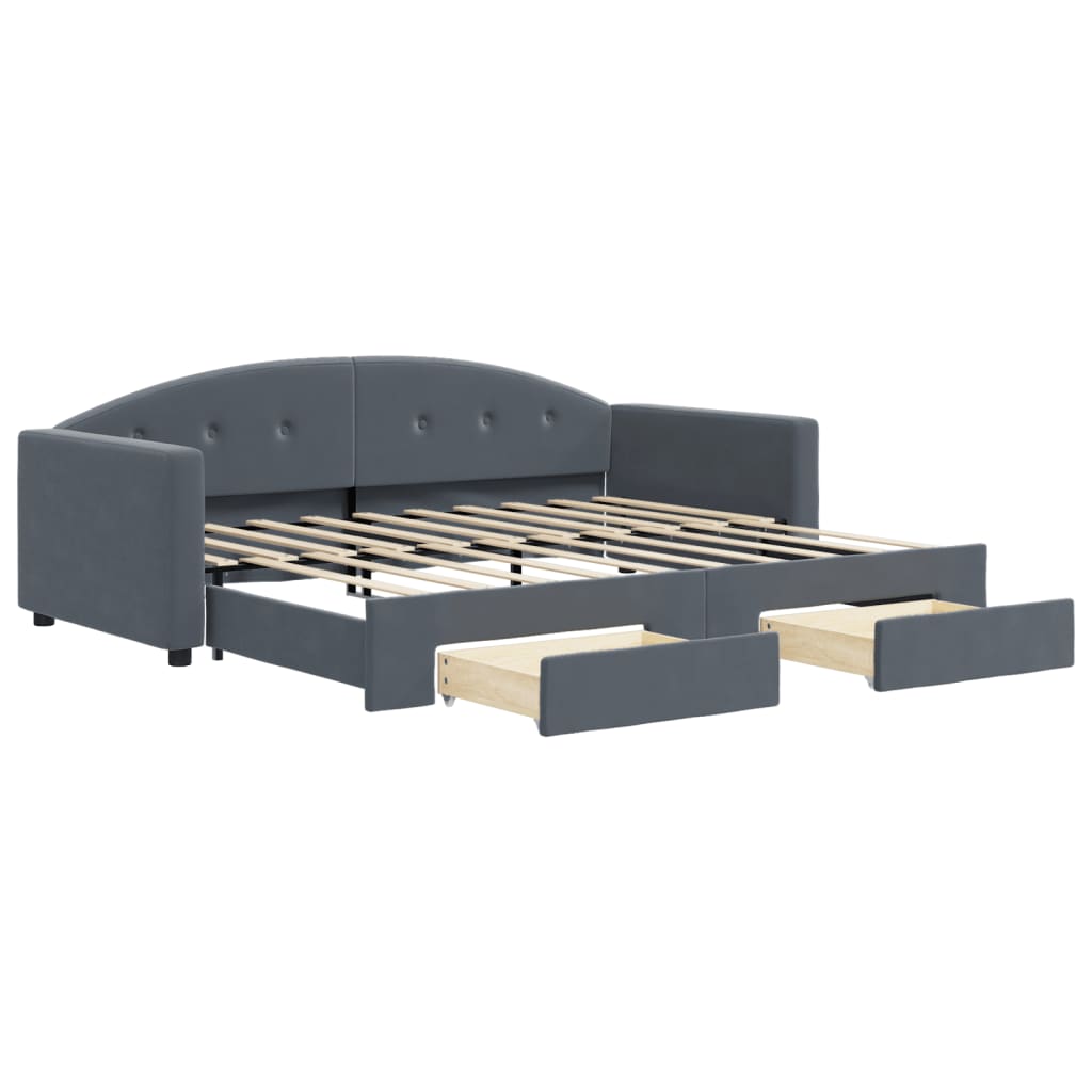 vidaXL Sofa rozsuwana z szufladami, ciemnoszara, 90x190 cm, aksamit