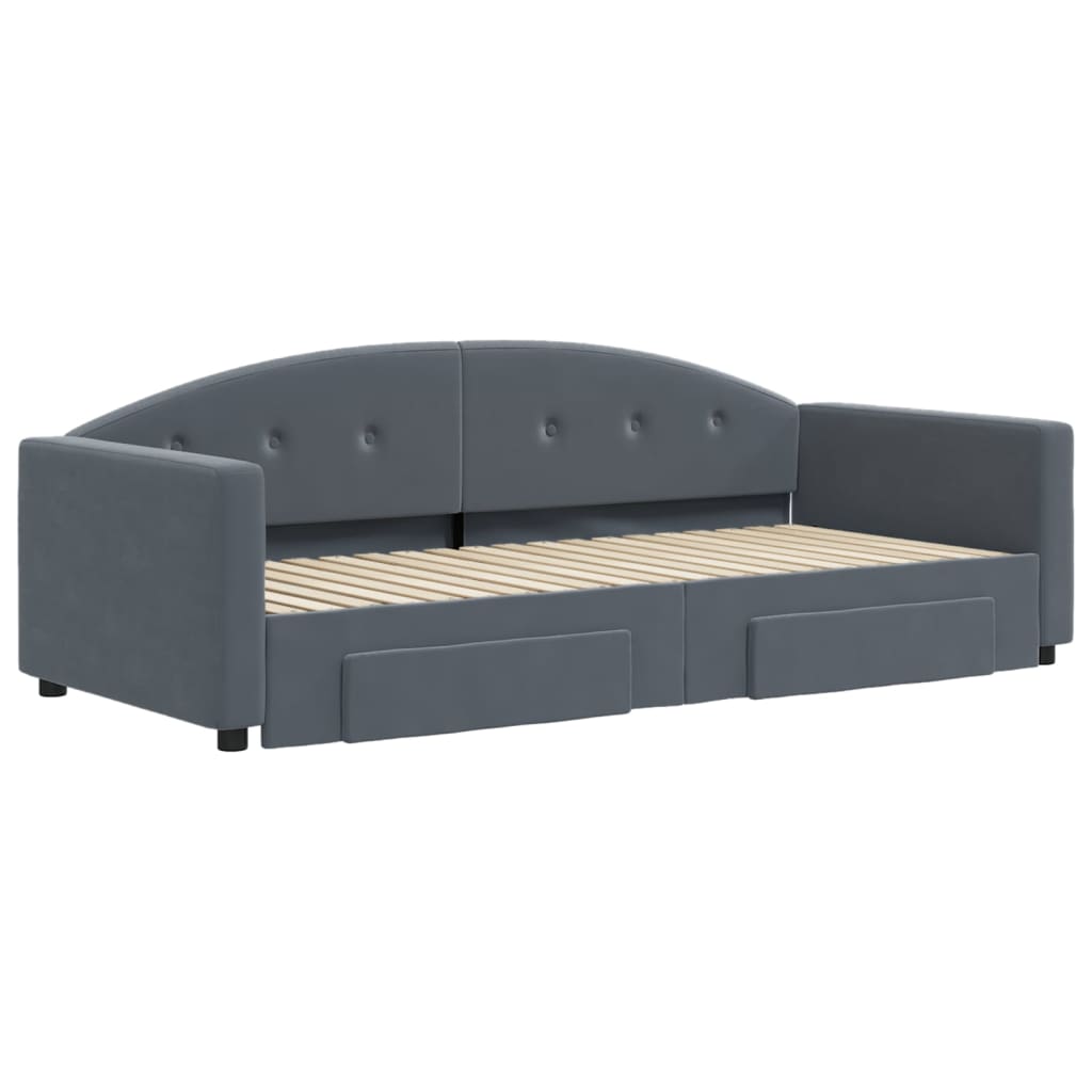 vidaXL Sofa rozsuwana z szufladami, ciemnoszara, 90x190 cm, aksamit