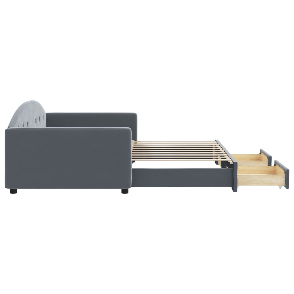 vidaXL Sofa rozsuwana z szufladami, ciemnoszara, 90x190 cm, aksamit