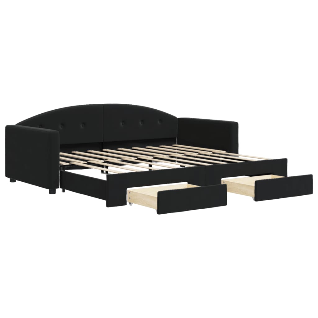 vidaXL Sofa rozsuwana z szufladami, czarna, 90x190 cm, aksamit