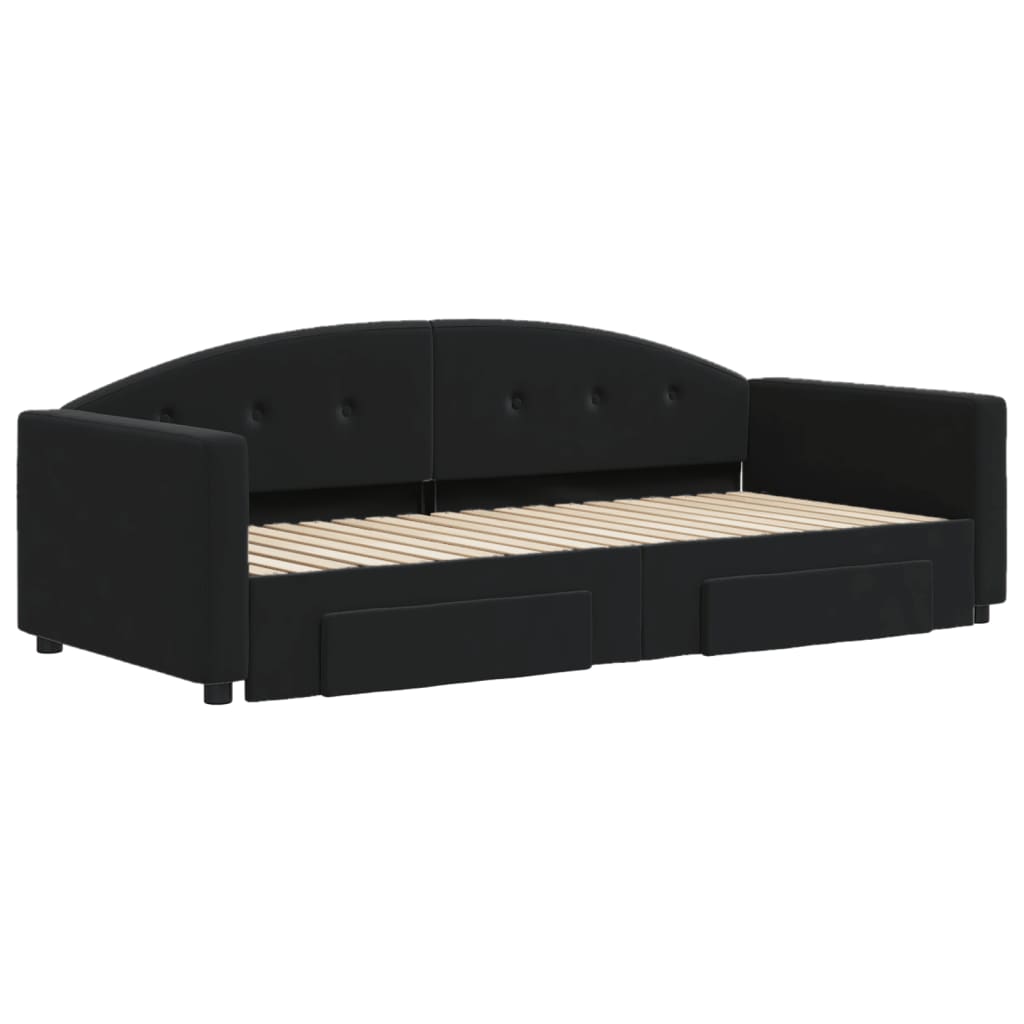 vidaXL Sofa rozsuwana z szufladami, czarna, 90x190 cm, aksamit