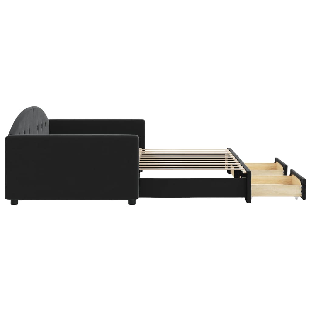 vidaXL Sofa rozsuwana z szufladami, czarna, 90x190 cm, aksamit
