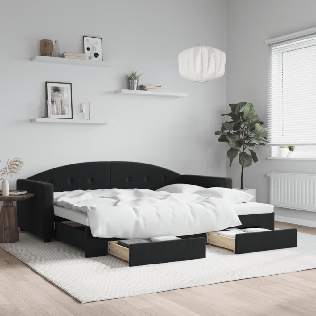 vidaXL Sofa rozsuwana z szufladami, czarna, 90x190 cm, aksamit