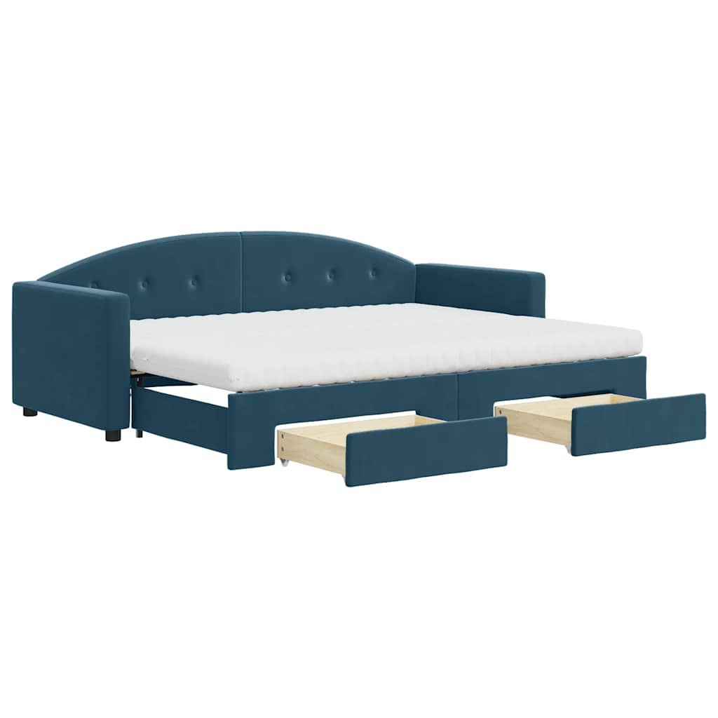 vidaXL Sofa rozsuwana z szufladami, niebieska, 80x200 cm, aksamit