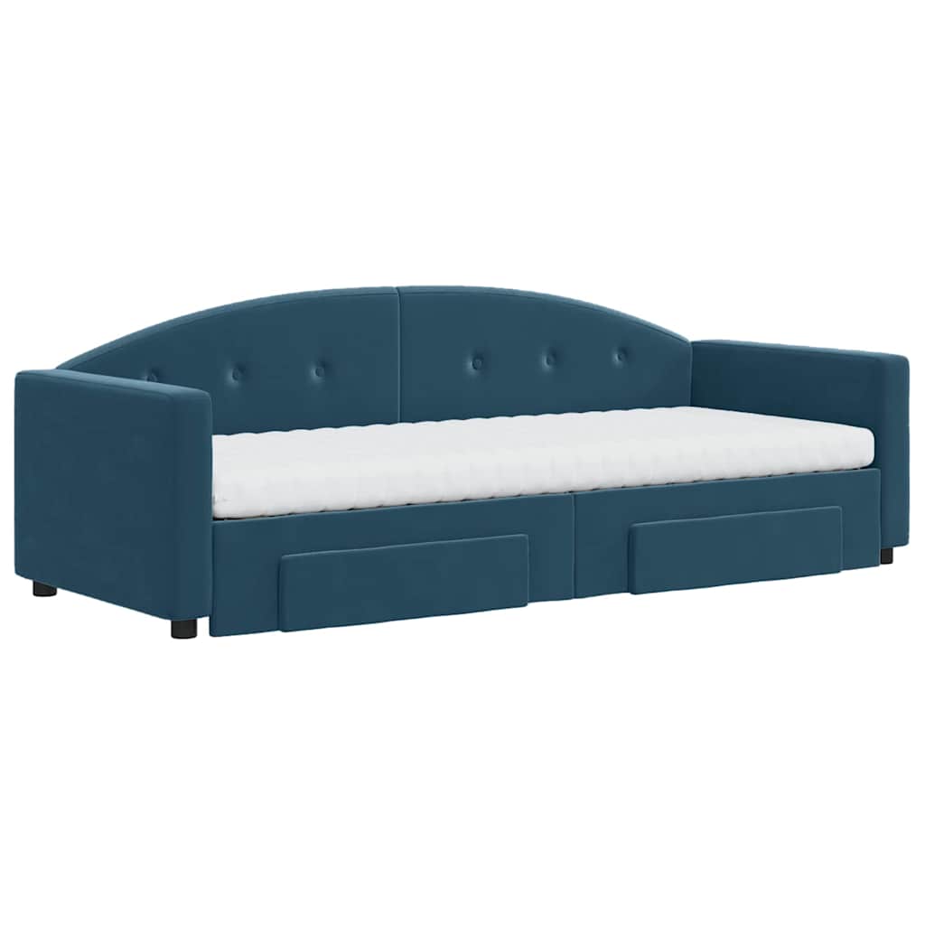 vidaXL Sofa rozsuwana z szufladami, niebieska, 80x200 cm, aksamit
