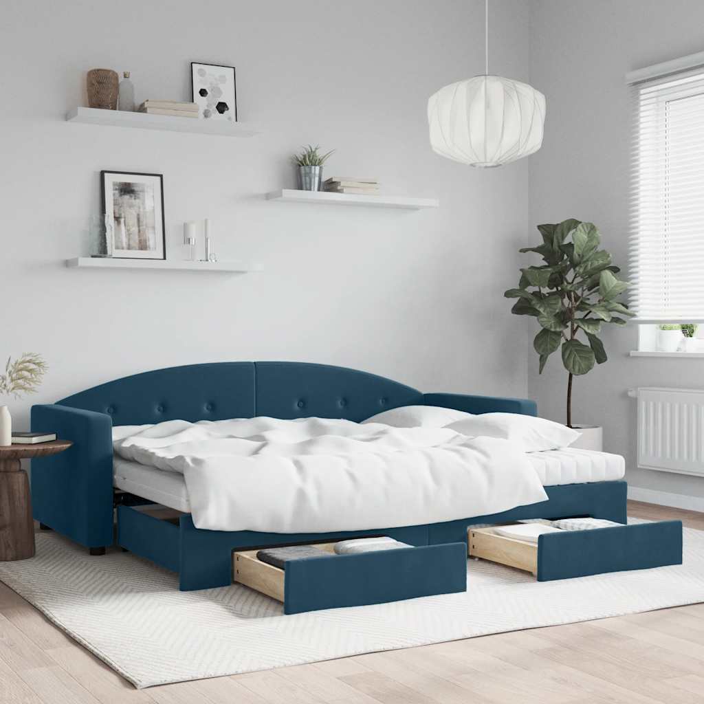 vidaXL Sofa rozsuwana z szufladami, niebieska, 80x200 cm, aksamit