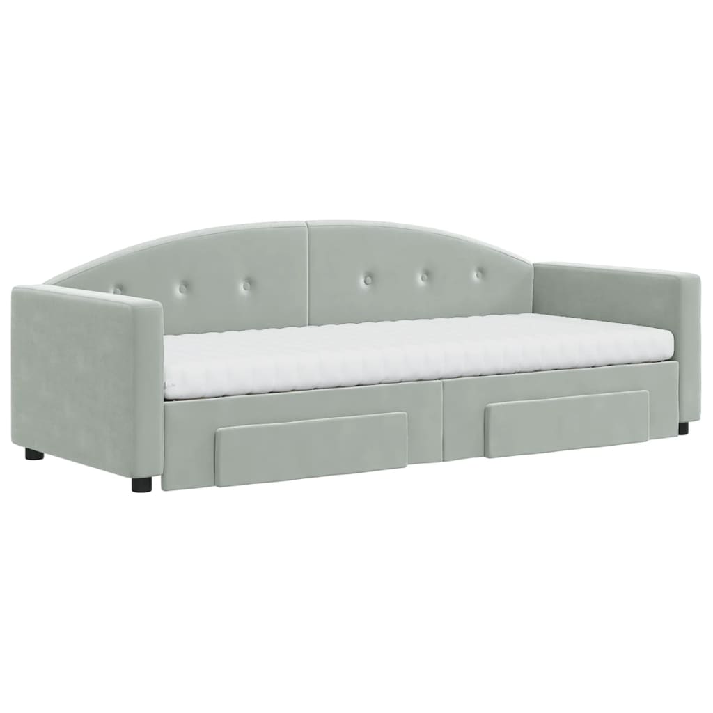 vidaXL Sofa rozsuwana z szufladami, jasnoszara, 80x200 cm, aksamit