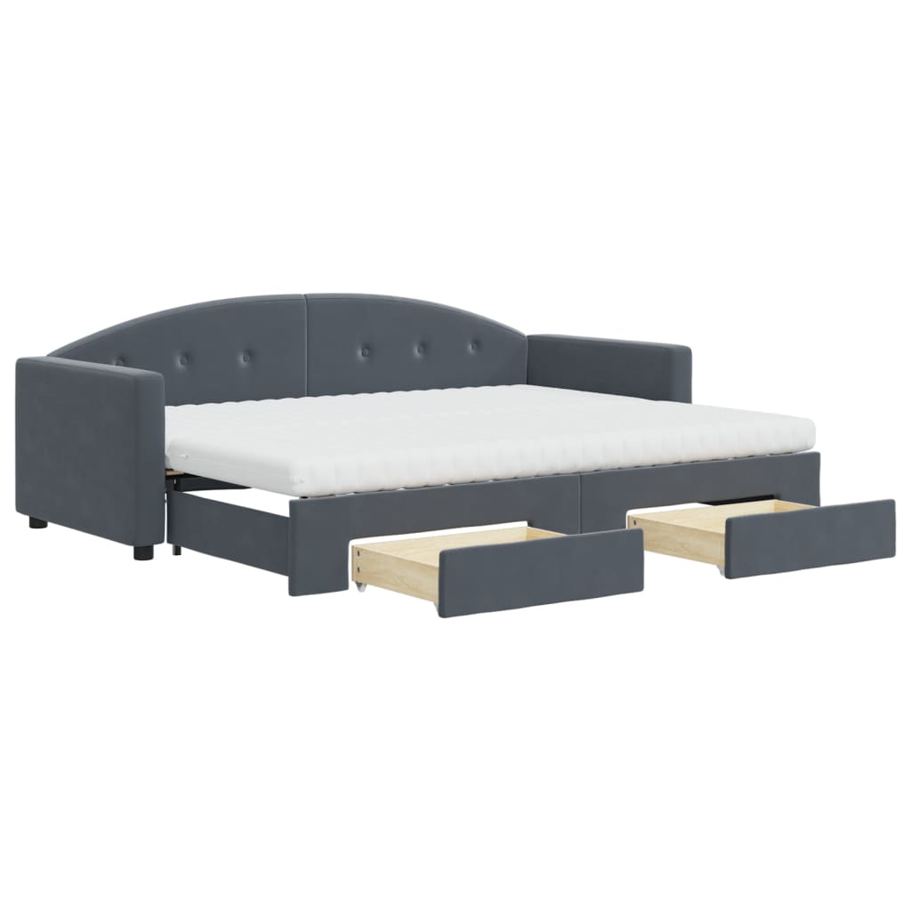 vidaXL Sofa rozsuwana z szufladami, ciemnoszara, 80x200 cm, aksamit
