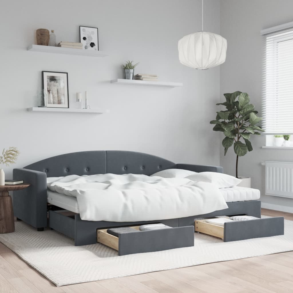vidaXL Sofa rozsuwana z szufladami, ciemnoszara, 80x200 cm, aksamit
