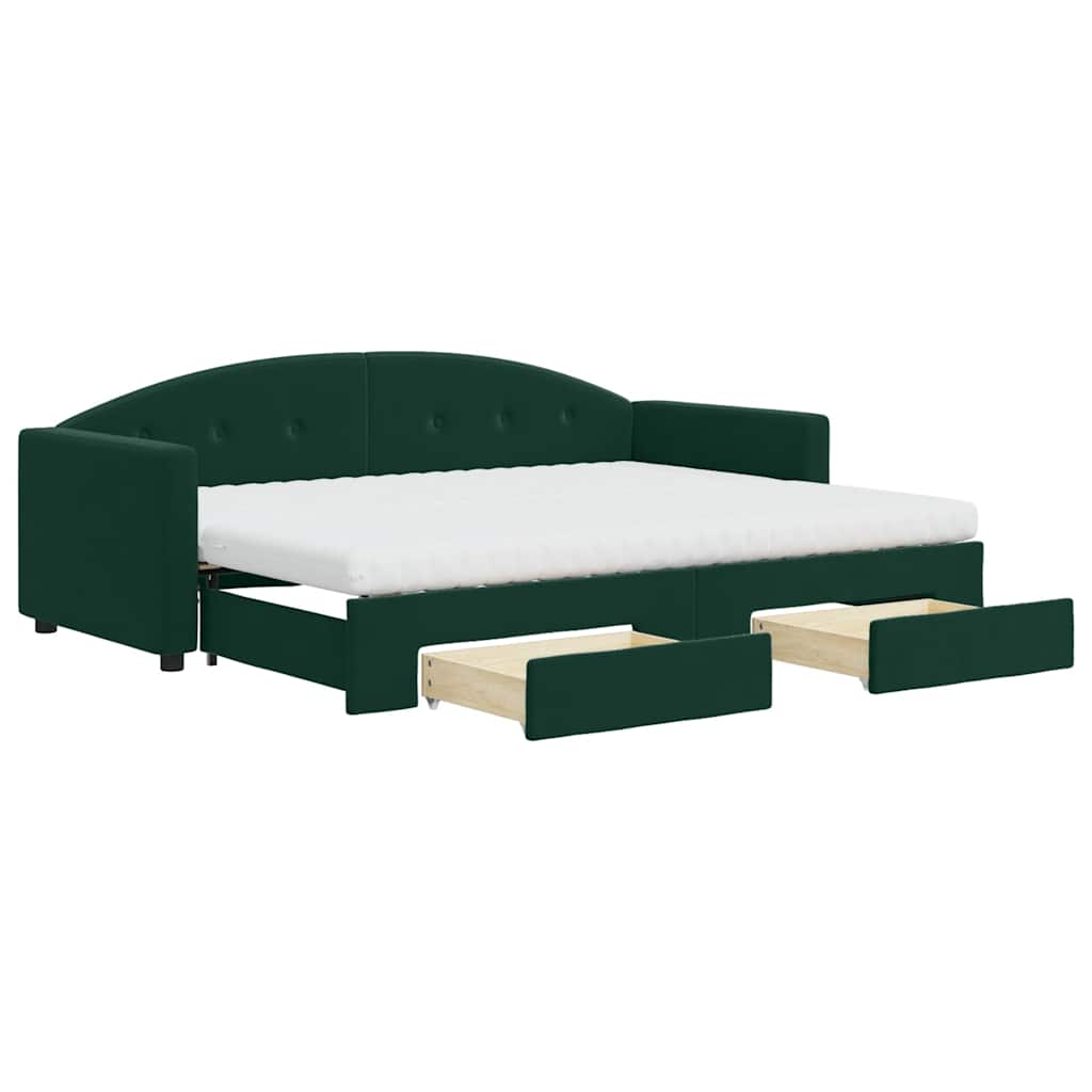vidaXL Sofa rozsuwana z szufladami, ciemnozielona, 80x200 cm, aksamit