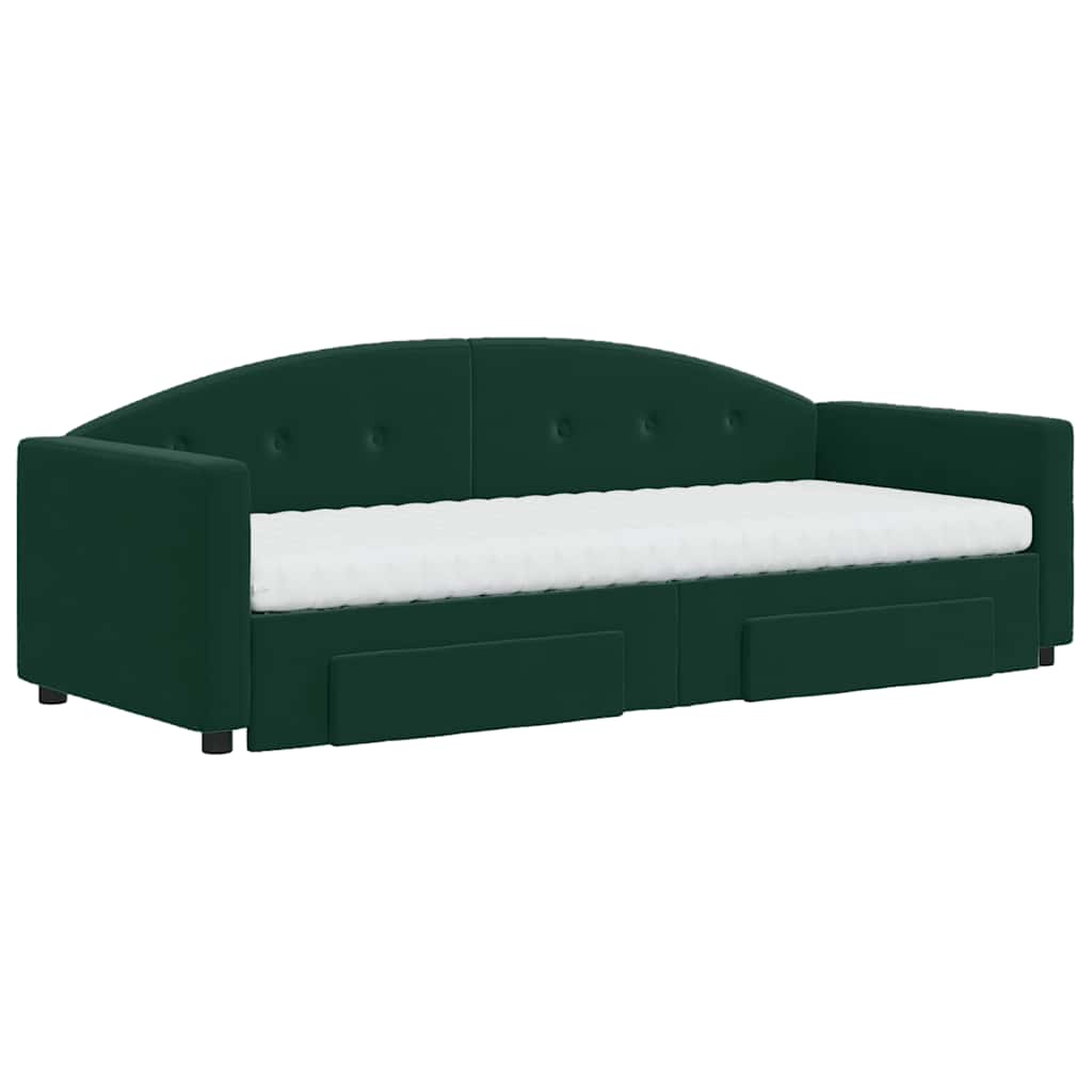 vidaXL Sofa rozsuwana z szufladami, ciemnozielona, 80x200 cm, aksamit