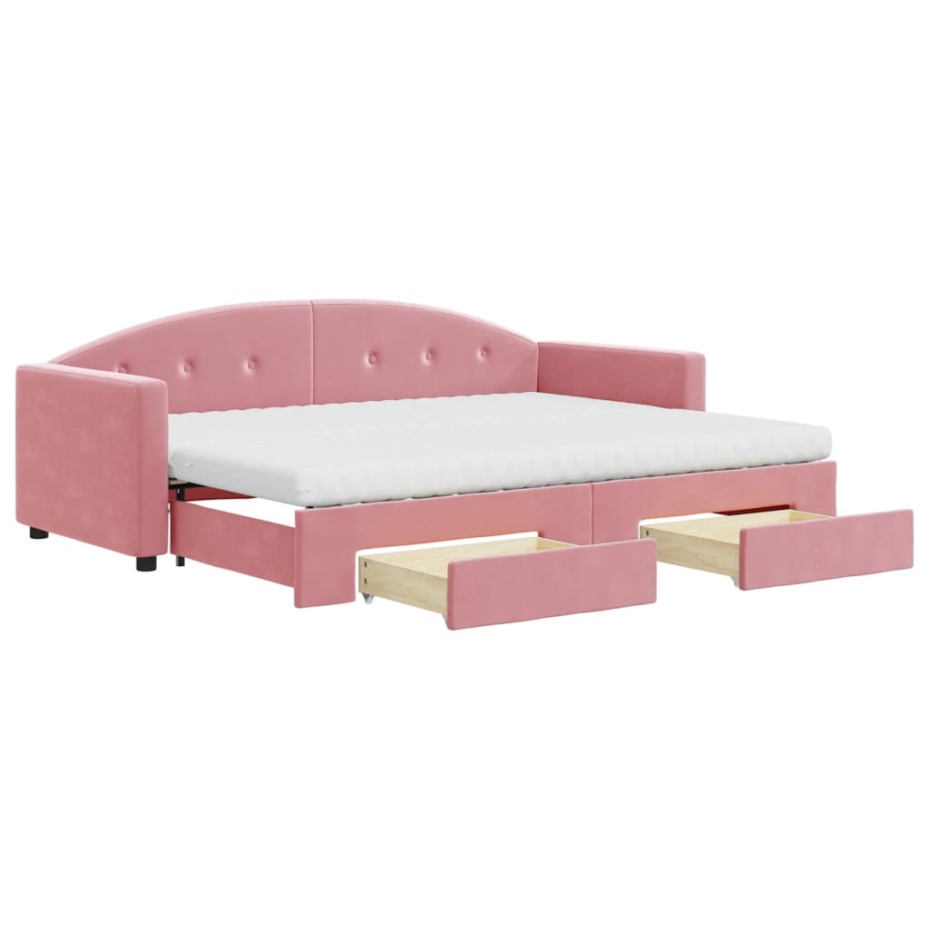 vidaXL Sofa rozsuwana z szufladami, różowa, 80x200 cm, aksamit