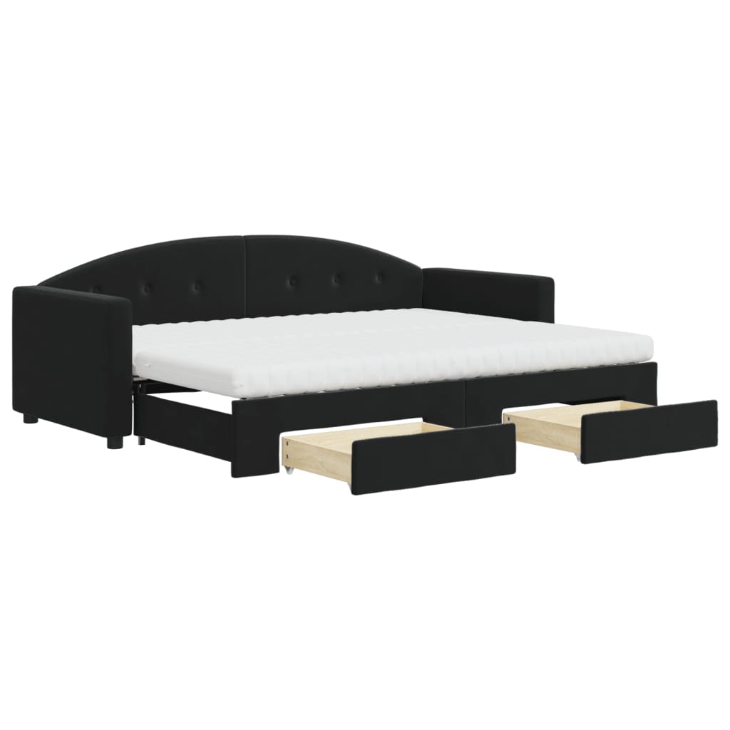vidaXL Sofa rozsuwana z szufladami, czarna, 80x200 cm, aksamit