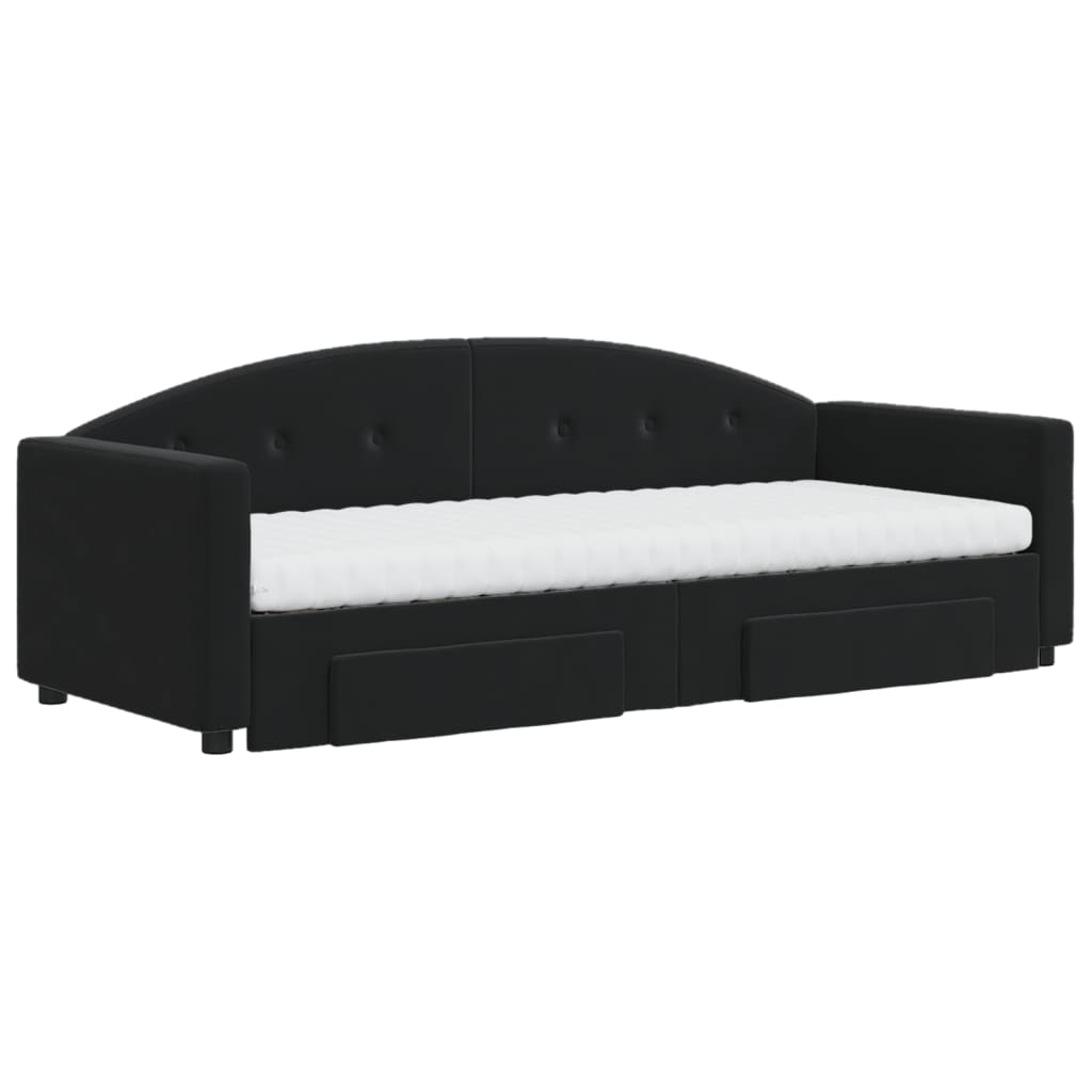 vidaXL Sofa rozsuwana z szufladami, czarna, 80x200 cm, aksamit