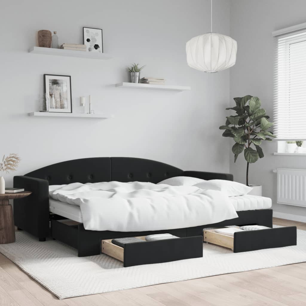 vidaXL Sofa rozsuwana z szufladami, czarna, 80x200 cm, aksamit